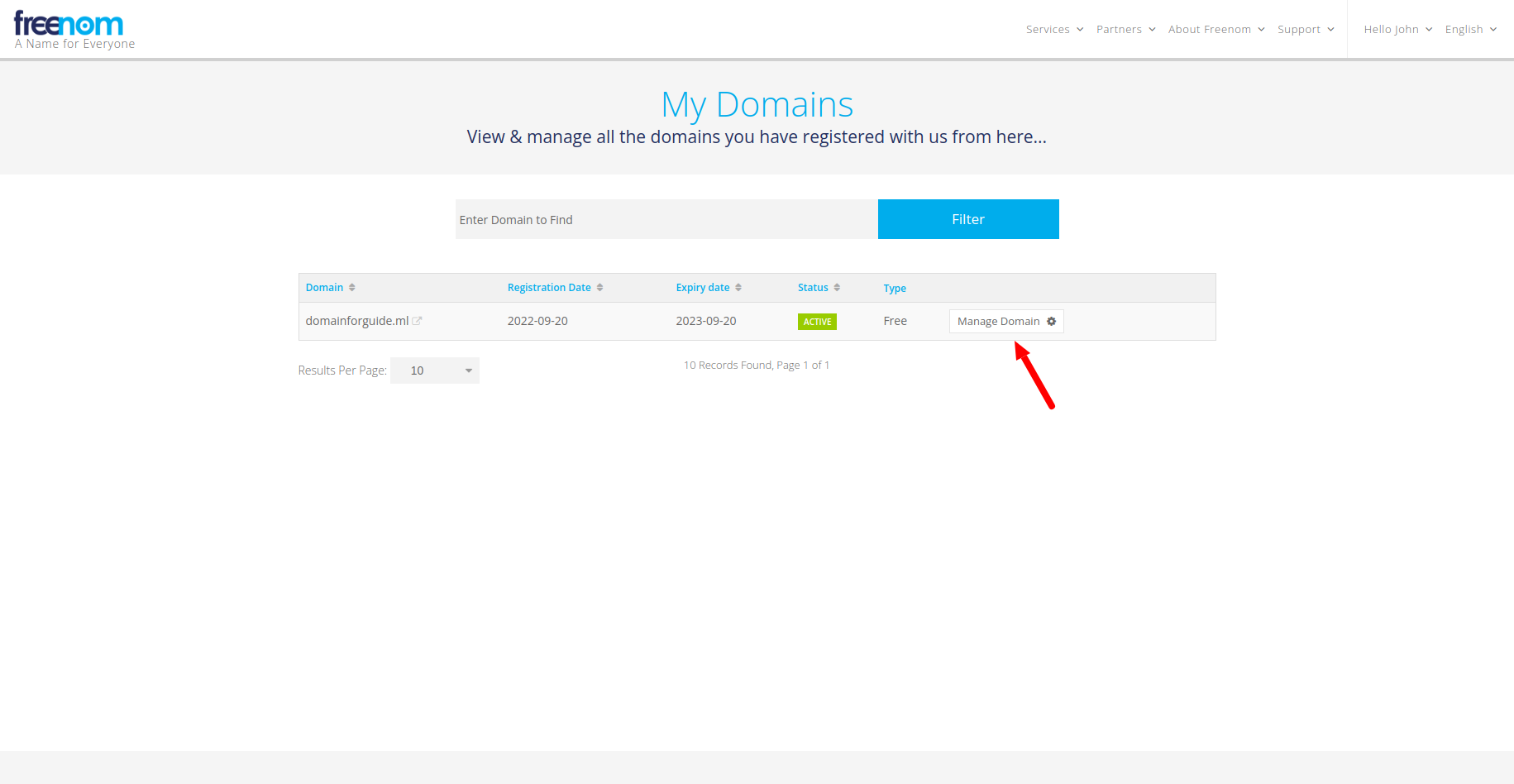 Step 2 - Click Manage Domains.