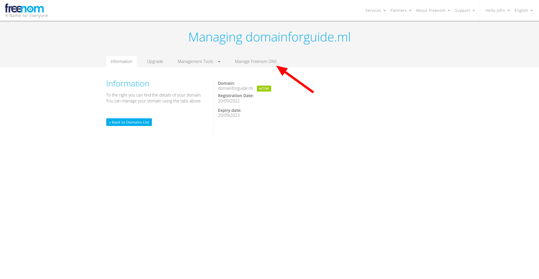 Step 3 - Click Manage Freenom DNS.