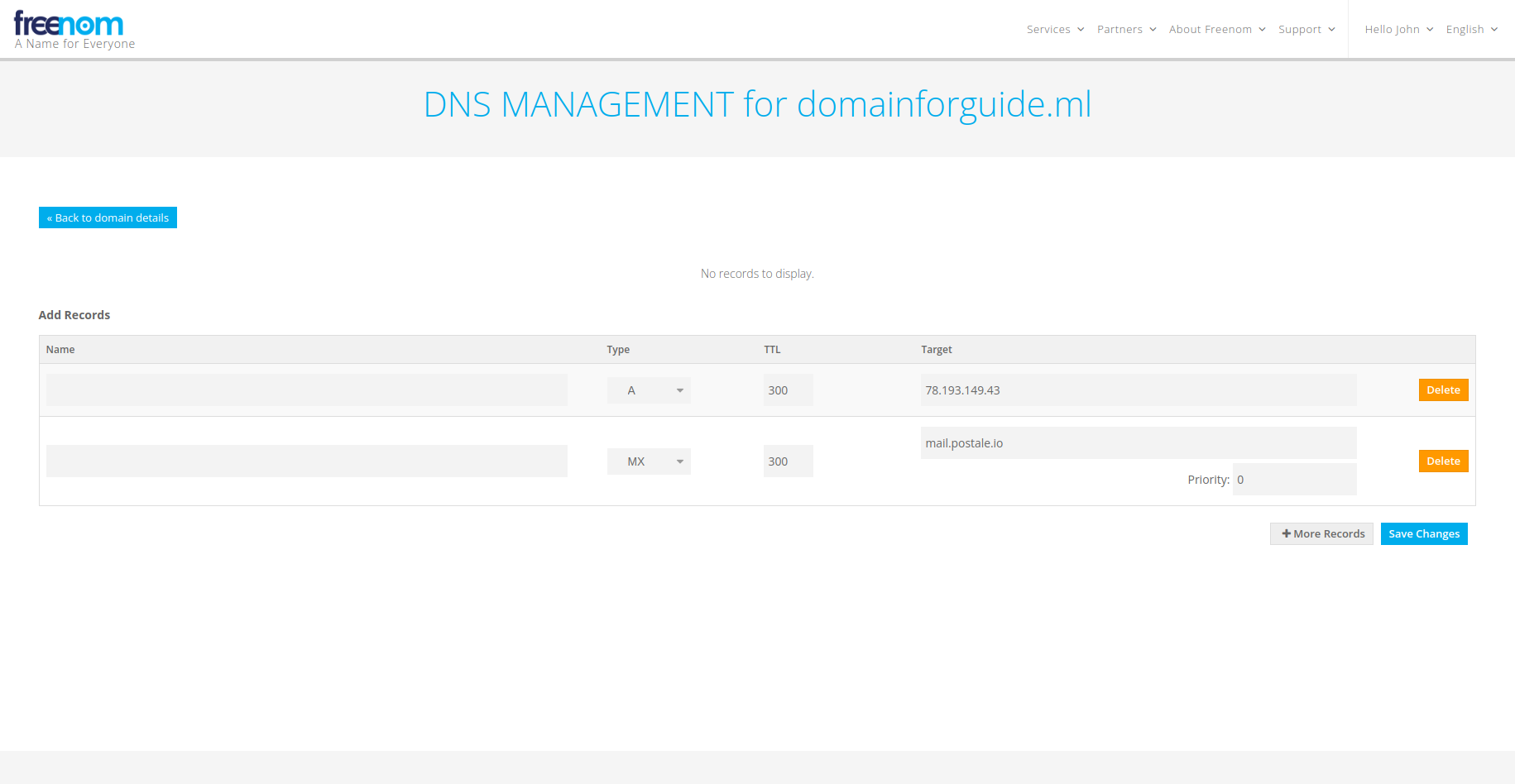 Step 4 - Add/edit your DNS records.